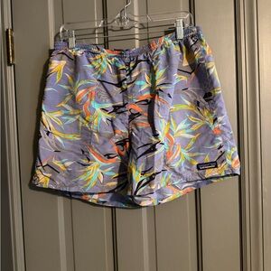 Patagonia Black Shorts with Purple and Yellow Tropical Waistband